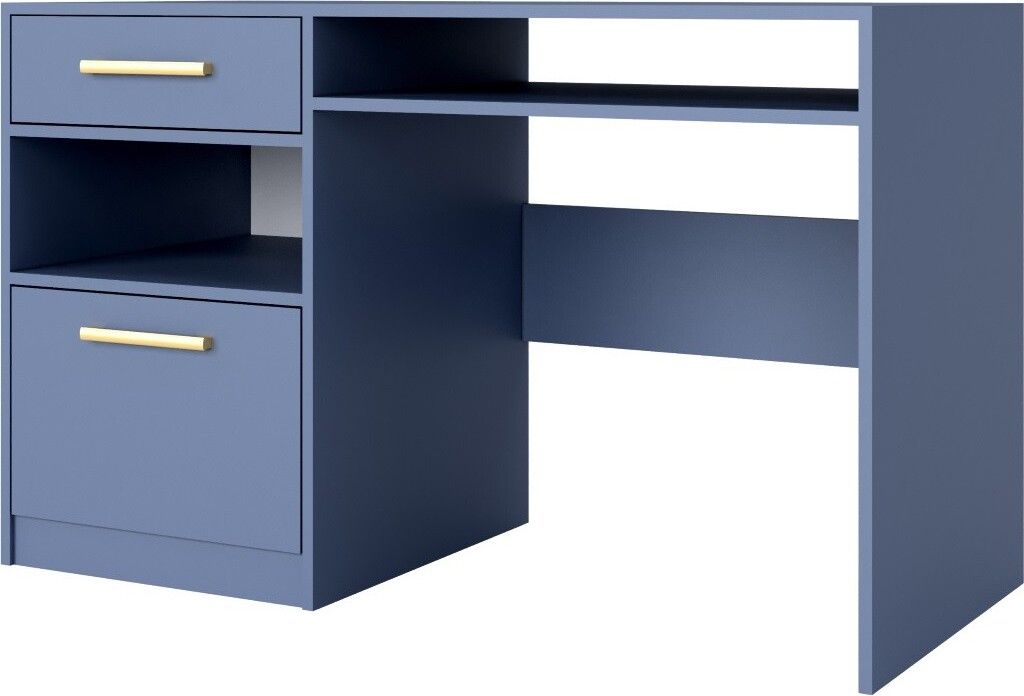 Furniture24 Schreibtisch Bali 125 cm mit Schublade Schrank und 2 Fachboden Blau