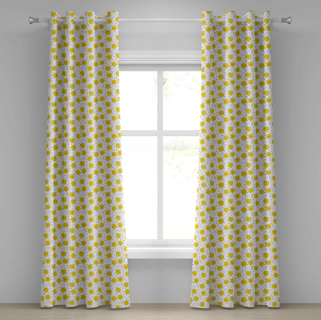 ABAKUHAUS Rideau à œillets jaune et blanc cercles rétro 280 x 245 cm