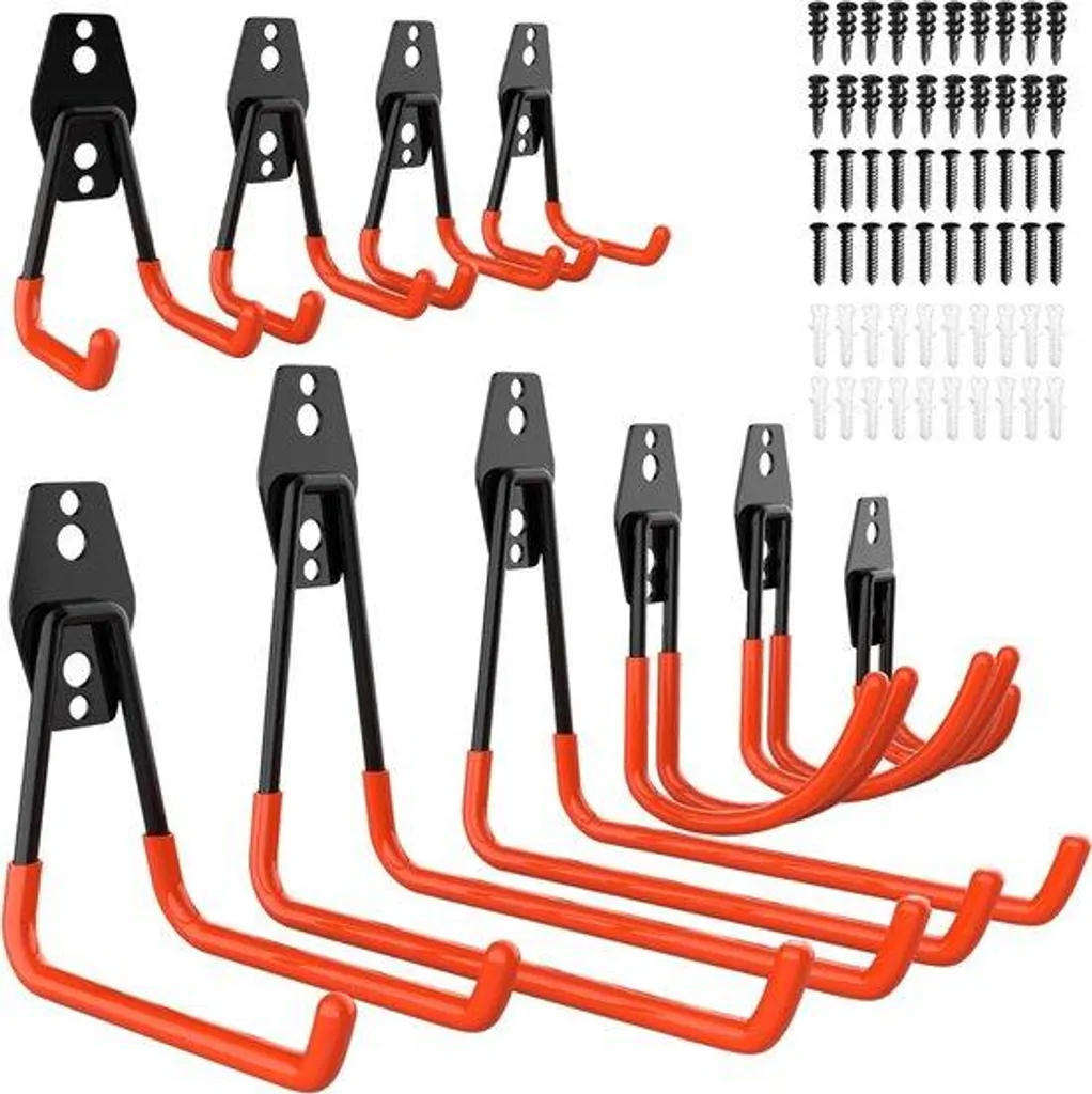 Support mural garage lot de 10 crochets doubles en acier noir robuste