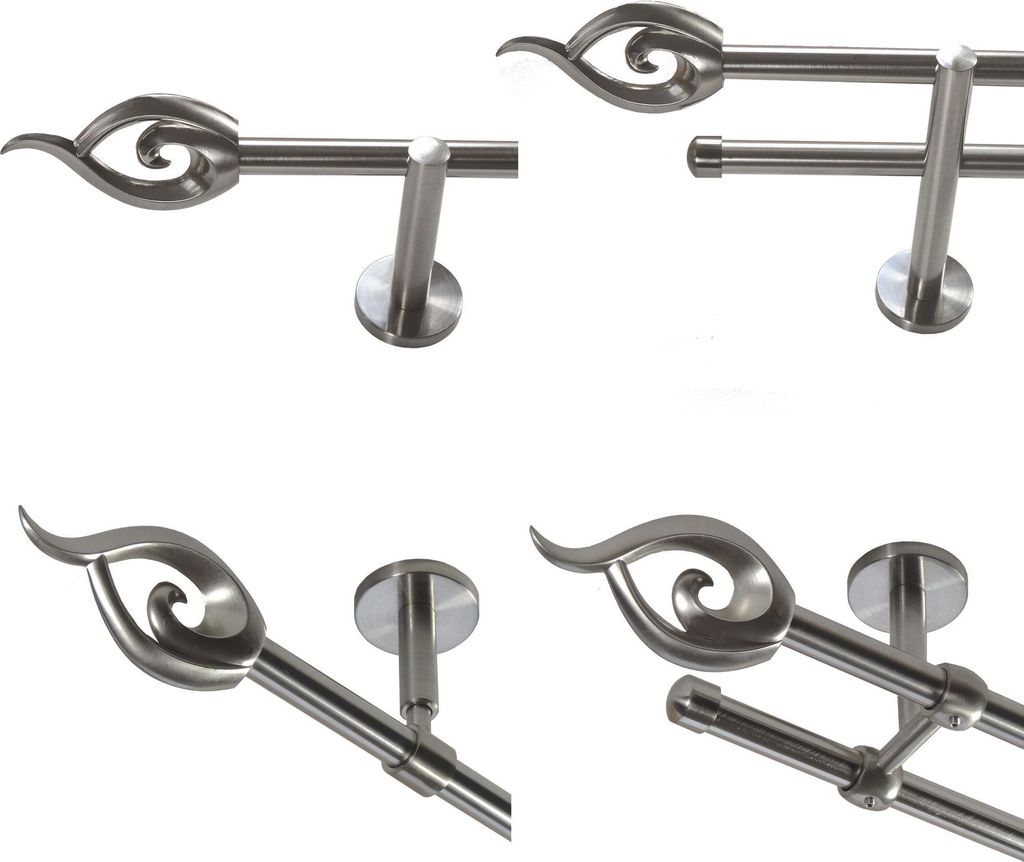 Gardinenstange mit Edelstahlrohr V2A 16mm Wandträger Deckenträger 1-läufig oder 2-läufig wählbar Modern Flamme E24 von Basit