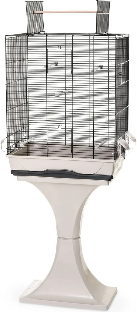 Cage Oiseaux avec Toit Ouvrant, Siège Extérieur et Support en Métal