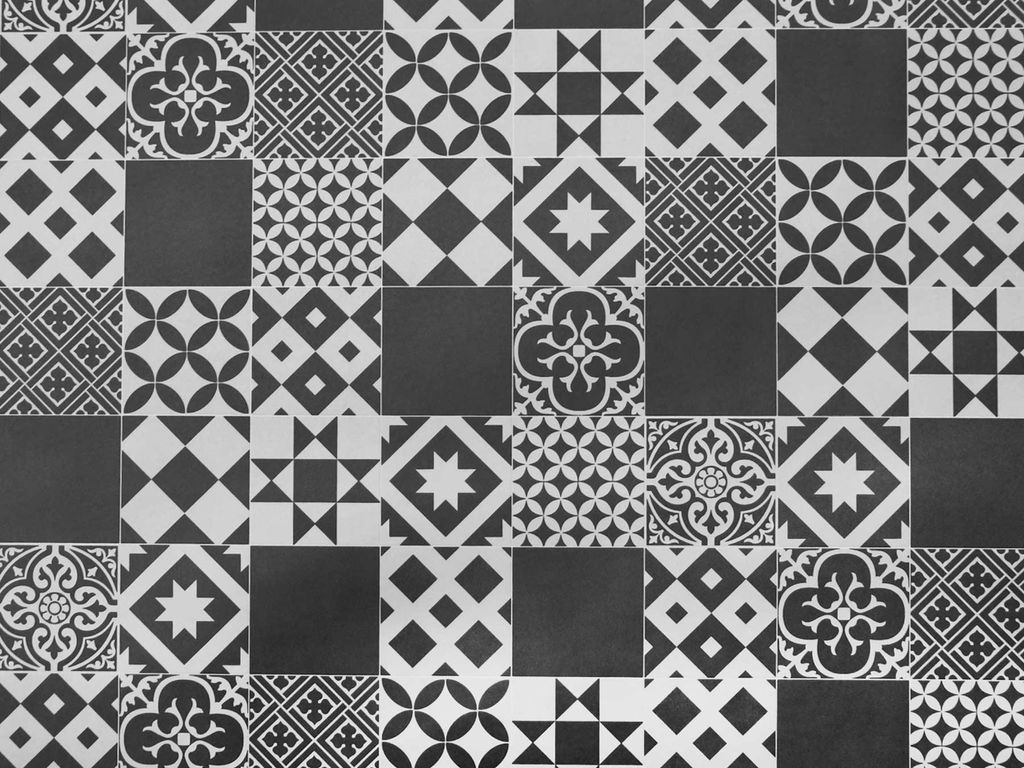 Primaflor PVC Bodenbelag TURVO - Fliese Lissabon - 2,00m x 4,50m - Meterware - Vinyl-Boden in schwarz weiß Fliesenoptik für Küche, Wohn- und Bad...