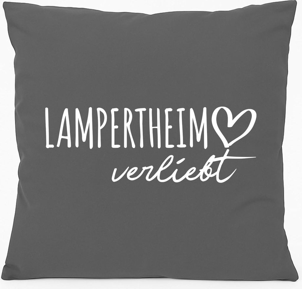 Huuraa Kissen Lampertheim verliebt 40x40cm mit Füllung Steel Grey Baumwolle Dekokissen Geschenkidee