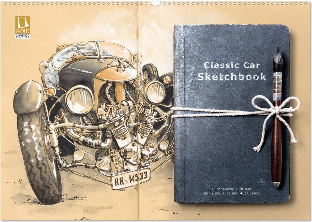 Classic Car Sketchbook (Wandkalender 2026 DIN A2 quer), CALVENDO Monatskalender