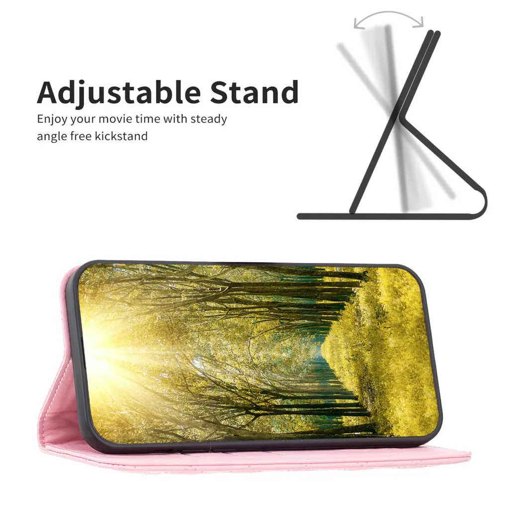 Custodia Flip iPhone 15 con Supporto e Porta Carte Pelle Rosa - 5