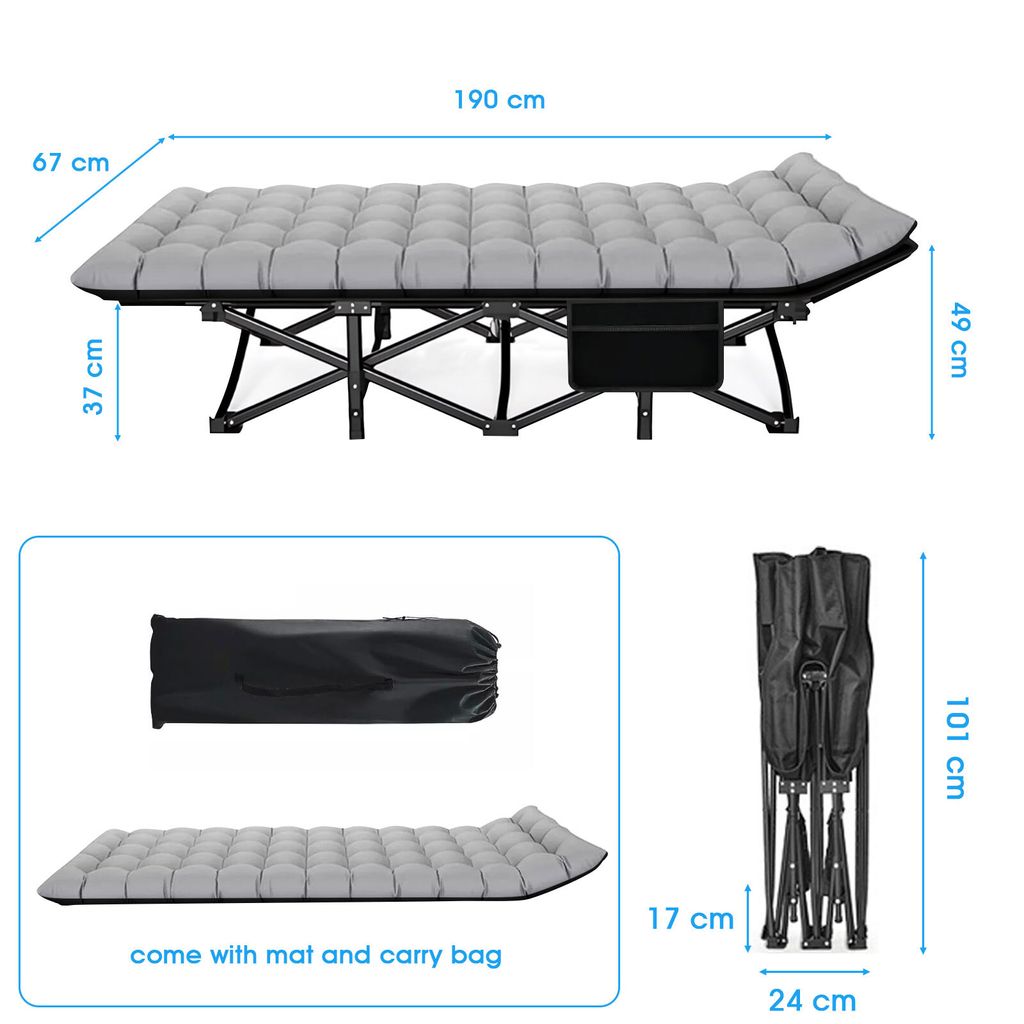 Tragbares Feldbett mit Matratze 200KG Grau/Schwarz
