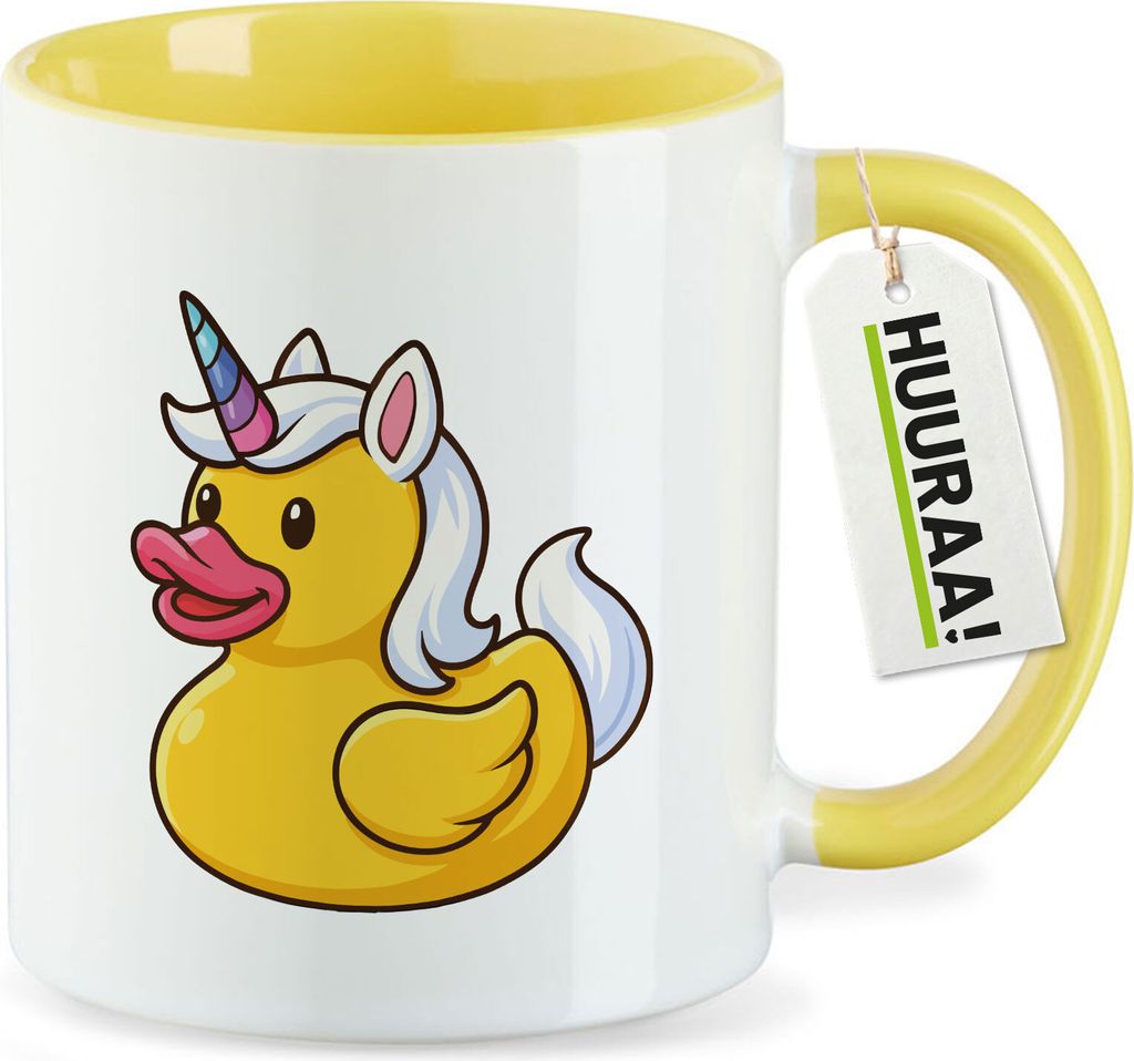 Huuraa Kaffeetasse Quietscheente Einhorn Gummiente Unicorn 330ml Gelb Keramik Kaffeebecher Geschenkidee