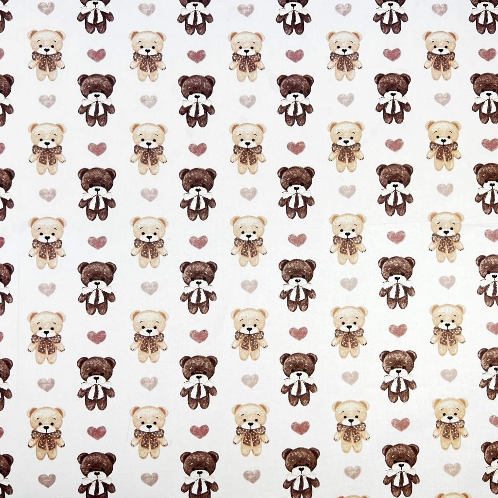 Baumwolle 100% braune Bären mit Herzen auf weißem Hintergrund