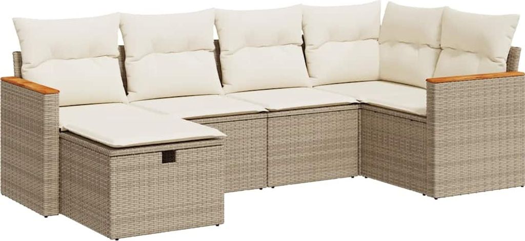 vidaXL 6-tlg. Garten-Sofagarnitur mit Kissen Beige Poly Rattan