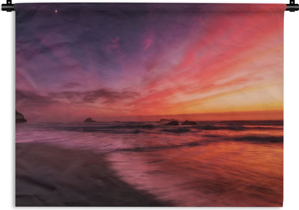 MuchoWow Wandteppich Wandbehang Strand - Meer - Natur - Abend 60x45 cm Tapisserie Dekoration Wandtuch - Das Schlafzimmer