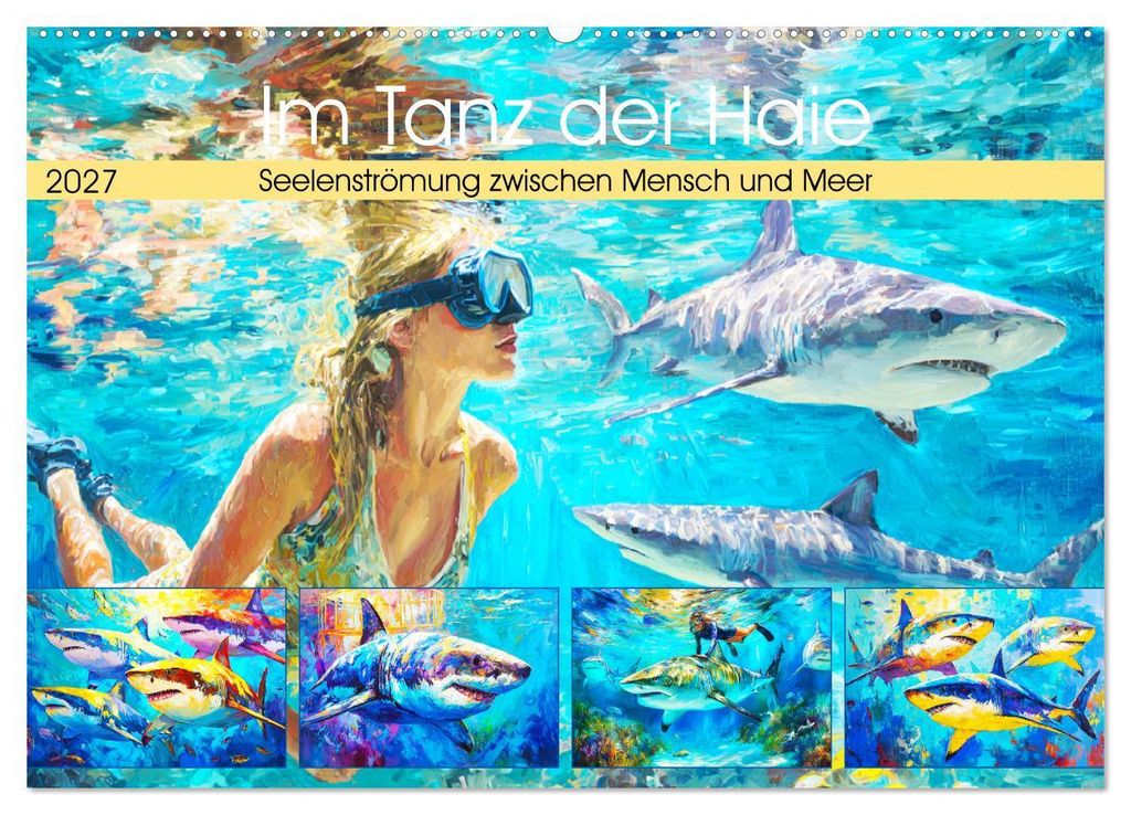 Im Tanz der Haie. Seelenströmung zwischen Mensch und Meer (Wandkalender 2027 DIN A2 quer), CALVENDO Monatskalender
