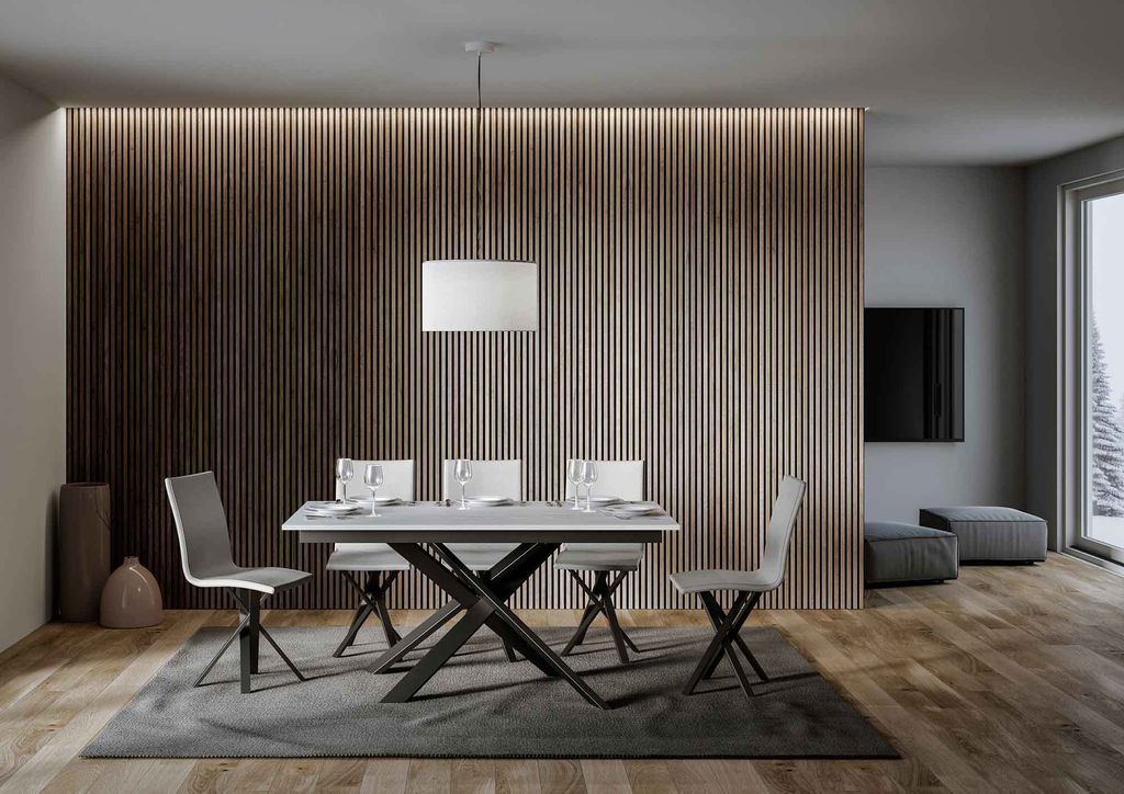 ITAMOBY - Ausziehtisch 160/220x90 cm Ganty Esche weiß mit passender Kante zur Platte Gestell und Füße Anthrazit