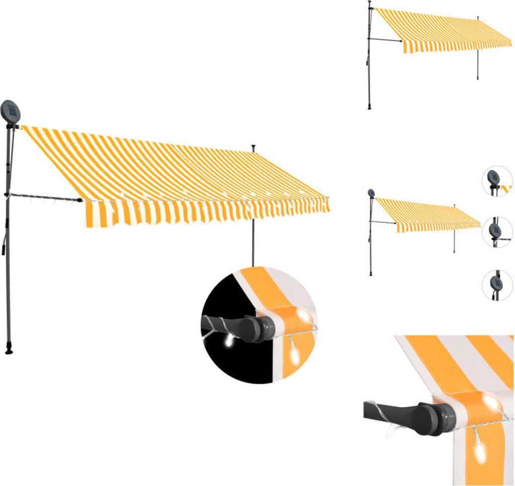 vidaXL Einziehbare Markise Handbetrieben mit LED 400 cm Weiß Orange - Markisen