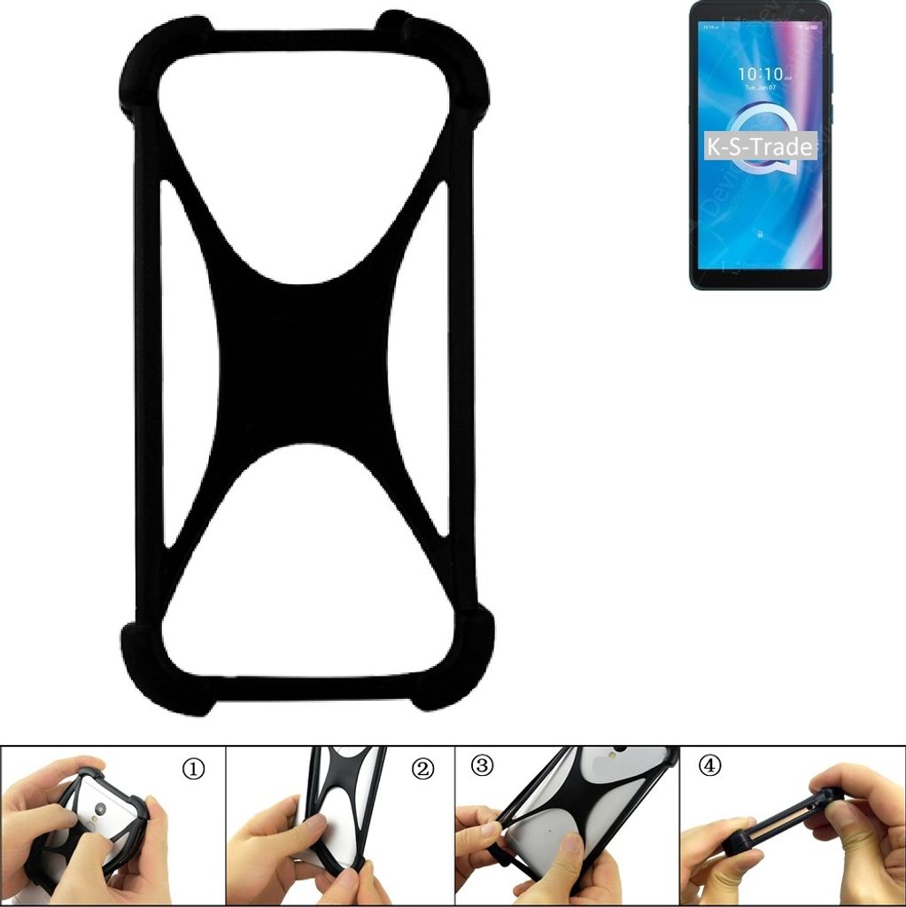 K-S-Trade Handy-Hülle Schutz-Hülle kompatibel mit Alcatel 1B (2020) Silikon Bumper TPU Softcase Smartphone Stoßschutz, schwarz