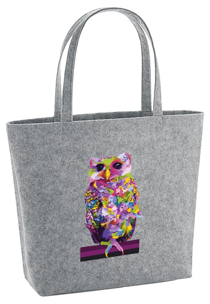 Huuraa Filzshopper Eule Colorful 22 Liter Grey Melange Filztasche Geschenkidee