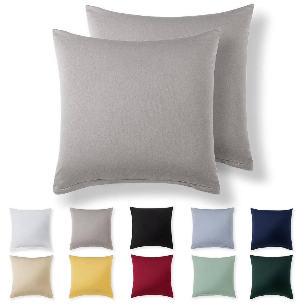 Kissenbezug 40 x 40 cm (2er-Set) – Hellgrau – 100 % Jersey-Baumwolle – Kissenbezug für Kissen der Größe 40 x 40 cm, superweicher Jersey-Ki...