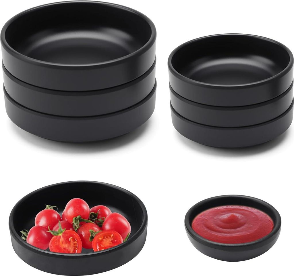 Set von 6 Dipschalen - Sojasaucenschalen - Runde Sojasaucenschalen - Kleine Schalen für Sushi - Snacks - Saucen - Haushalt - Gastgewerbe (Matt Sch...