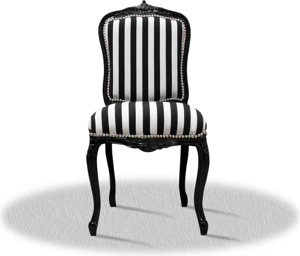 Casa Padrino Barock Salonstuhl Schwarz Weiß Streifen 50 x 50 x H. 100 cm - Hotel Kollektion