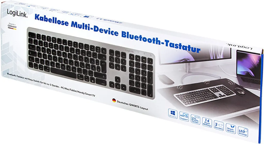 Logilink Clavier Bluetooth Multi-Dispositif AZERTY Noir pour 3 Appareils - 12