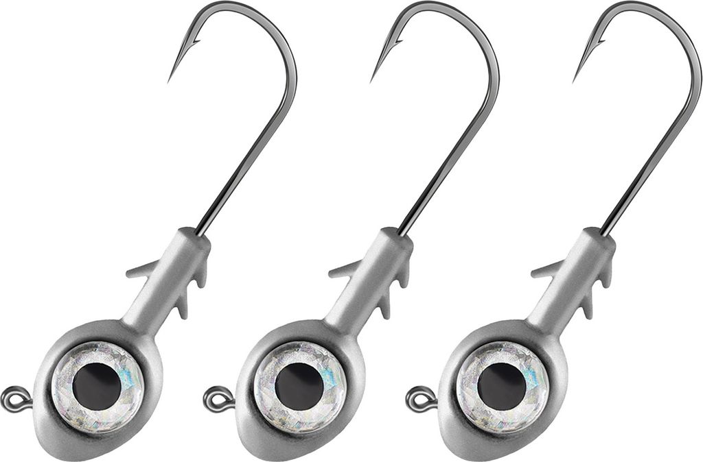 3 Stück 7/10G 3D-Augen Angelhaken, robustes Metall, unlackiert, mit Widerhaken, runder Kopf, Angelhaken für Süßwasser und Salzwasser