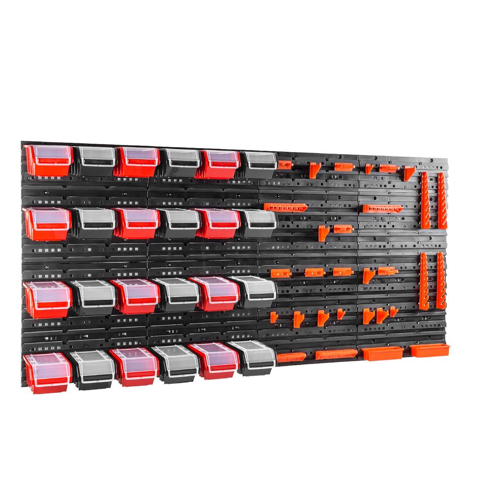 24 stck. Box mit Deckel + Wandregal 160 x 80 cm, Stapelboxen Schüttenregal Sichtlagerkästen Lagersystem