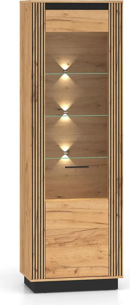 Vitrine de Rangement pour Vaisselle et Déco - Chêne et Noir 65x200cm