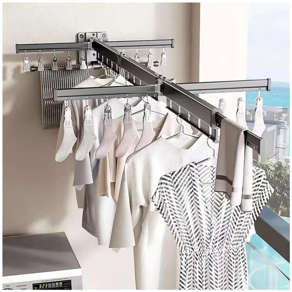 Séchoir à linge mural rétractable idéal pour balcon et buanderie