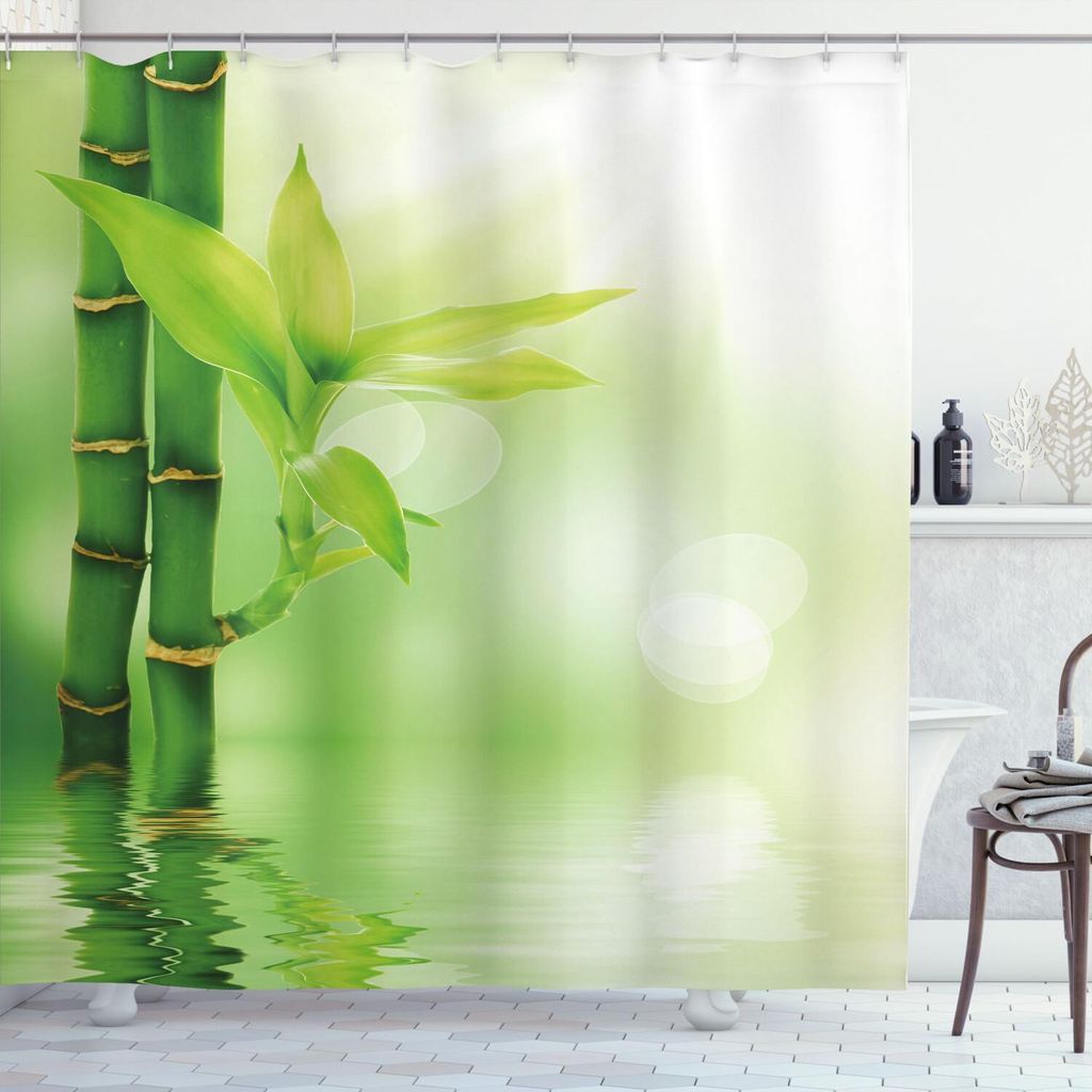 ABAKUHAUS Pflanze Duschvorhang, Chinesisches Ökologie-Bild von Bambus, das aus der ruhigen Gelassenheit des Wassers heraus haftet, 175 x 240 cm, S...