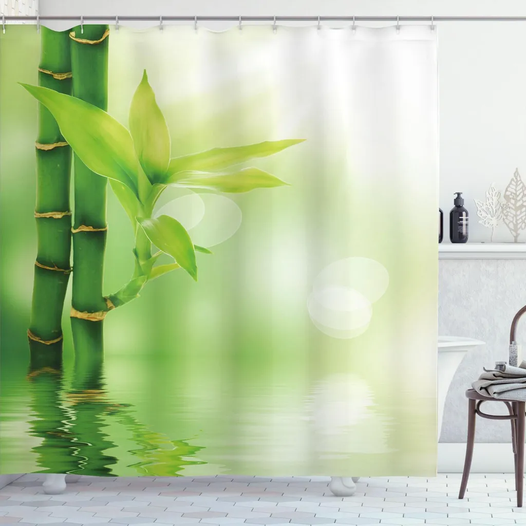 Grand Rideau de Douche Textile Décoratif Motif Bambou Zen 175x240cm
