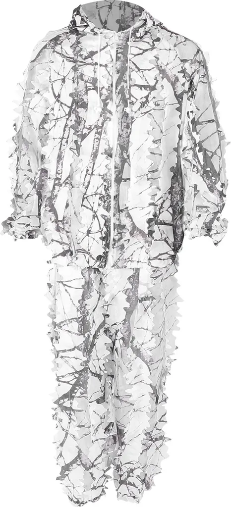 Costume Ghillie 3D Camouflage Neige - Veste et Pantalon Feuilles Mobiles
