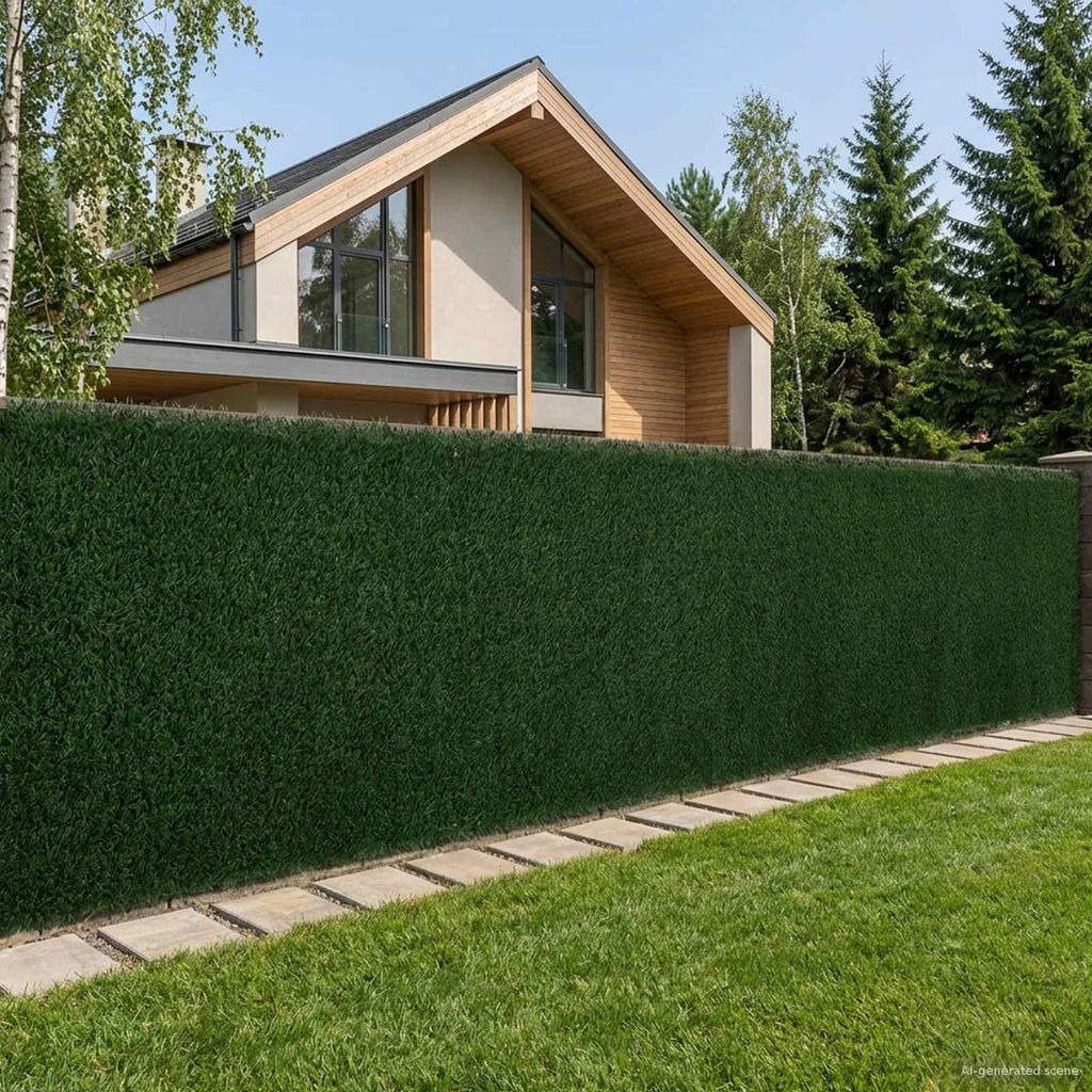 Künstlicher Zaun Dunkelgrün 1 x 4 m PVC und Stahl