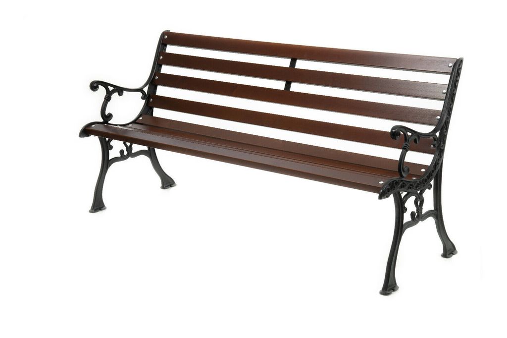 Gartenbank Parkbank Holtz Gusseisen Garten Outdoor Bank 0111 Bank für Terrassen Balkonbank, Holzbank, Gartenmöbel Bänke 155x78x39 cm Farbe: Teak