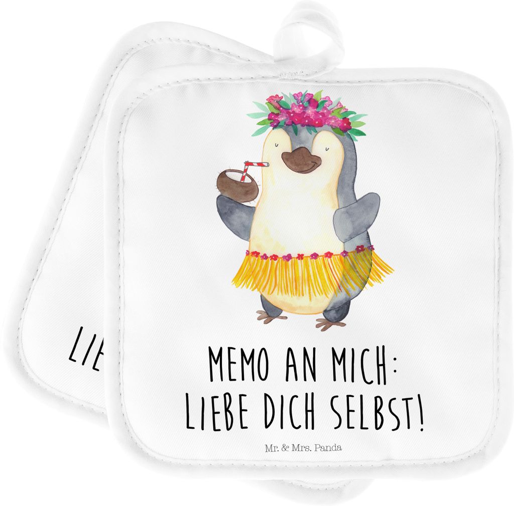 Mr. & Mrs. Panda Topflappen Pinguin Kokosnuss - Weiß - Geschenk, Ofenlappen, Hawaii, Urlaub, topfhalter, Topfuntersetzer, Kochlappen, im Doppelpack