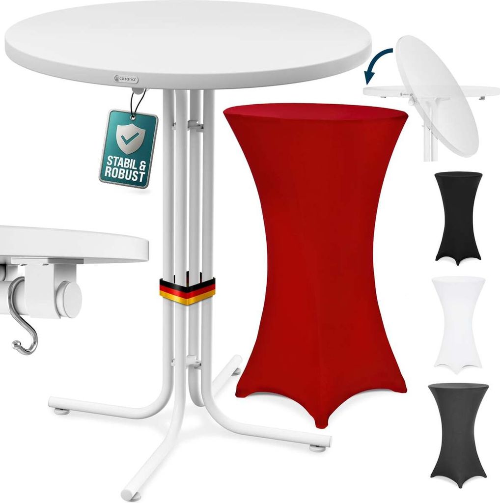CASARIA Stehtisch mit Husse 80 cm Klappbar Bordeaux-Rot Rund Holz Metall Pulverbeschichtet Wetterfest Hoch Set Hochzeit Bistrotisch Bartisch Garten