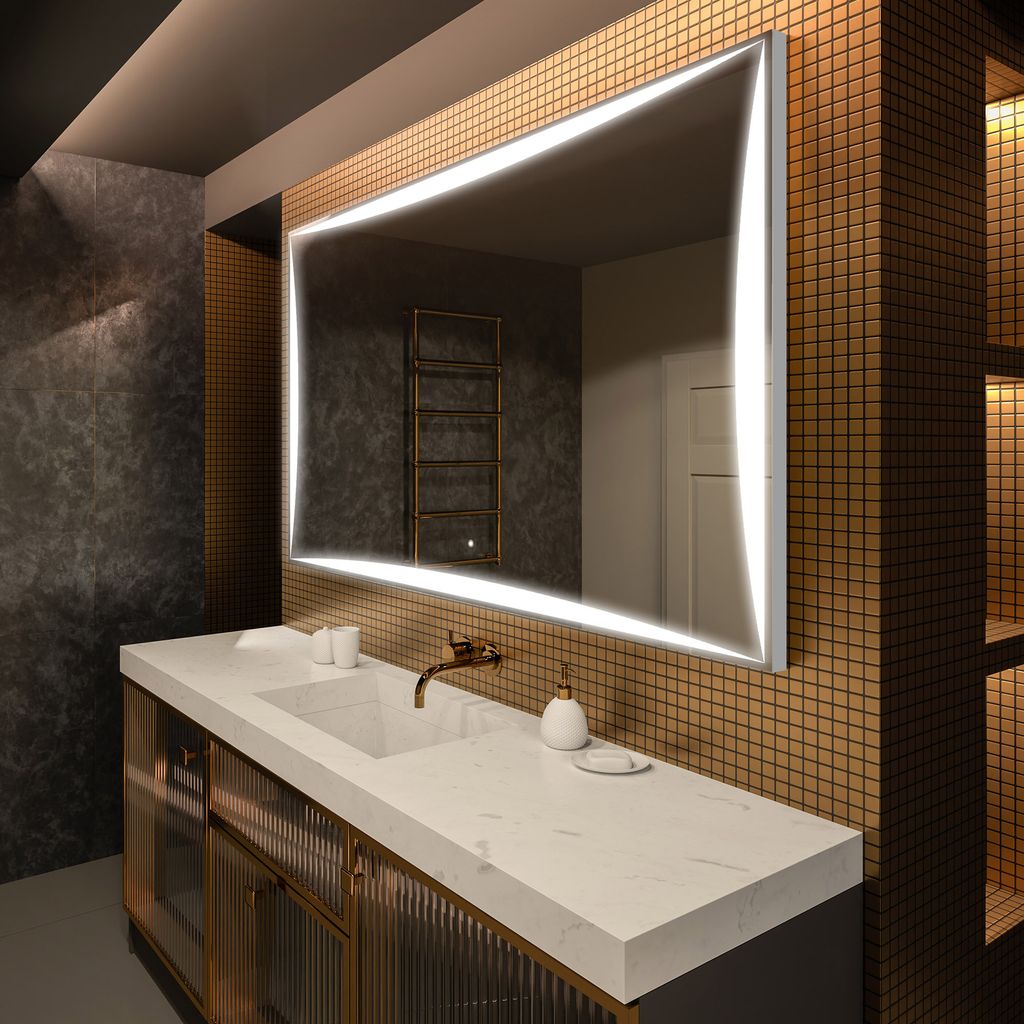 Artforma Badspiegel 140x60 cm - mit LED Beleuchtung - LED Farbe Kaltweiß 7000K - Individuell Nach Maß - Beleuchtet Wandspiegel Lichtspiegel Badez...