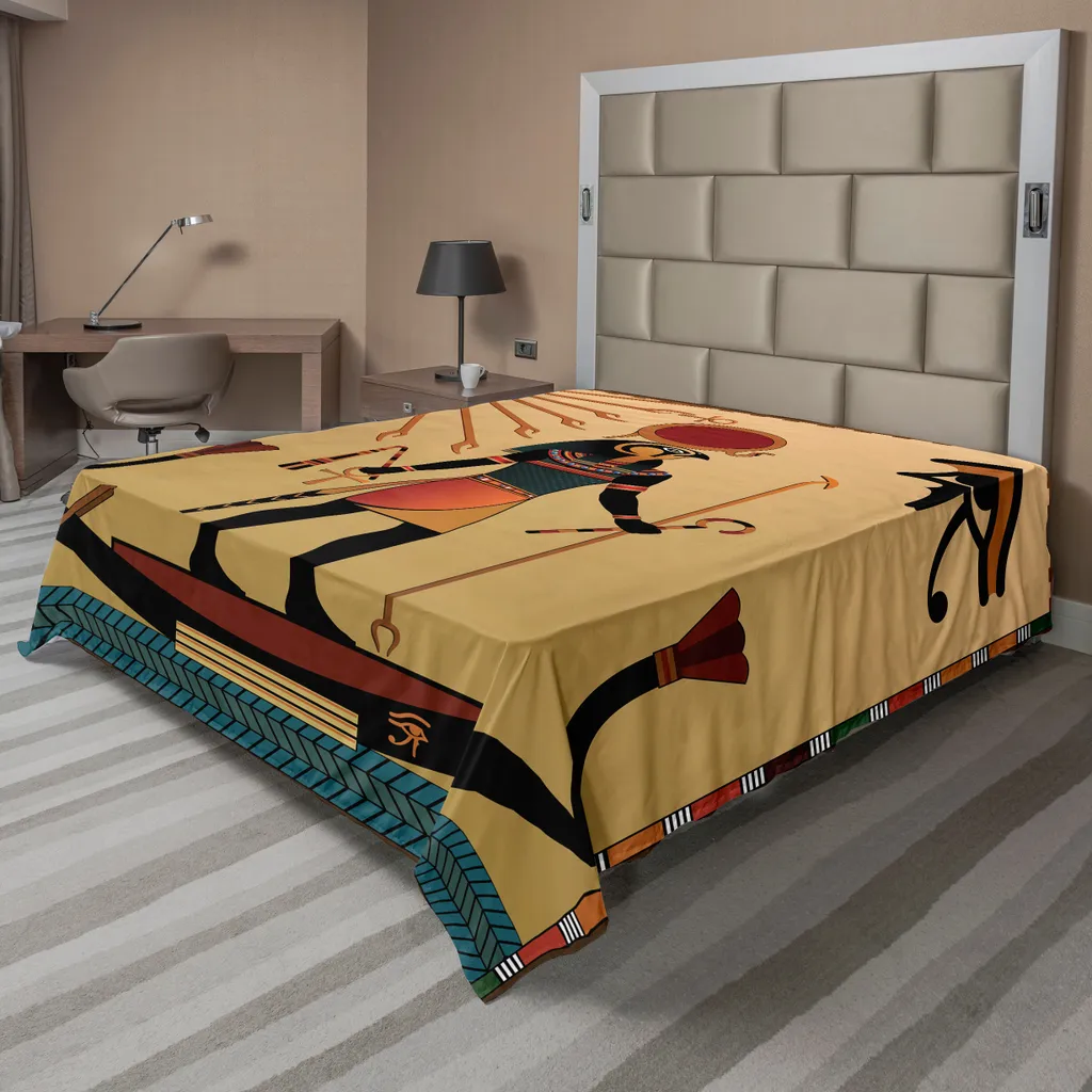 Drap de Lit Confortable Anti-Pilling Motif Égyptien Ancien 260x228cm