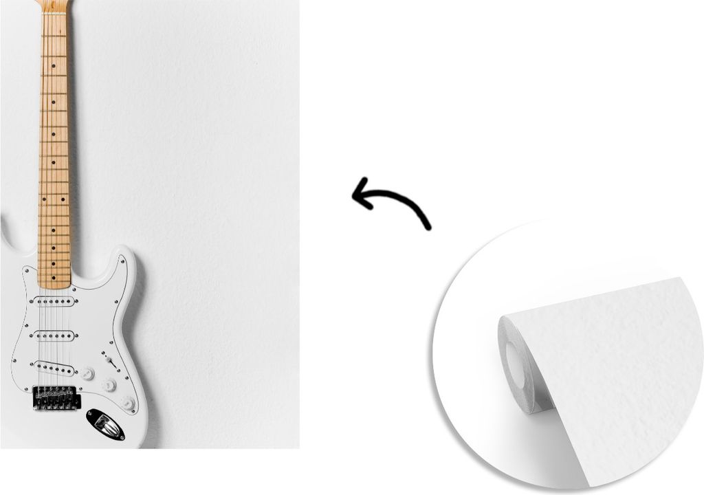 MuchoWow Fototapete für Wohnzimmer oder Schlafzimmer Wandtapete Vinyl Motivtapete Eine weiße E-Gitarre - 175x260 cm - Vinyltapete