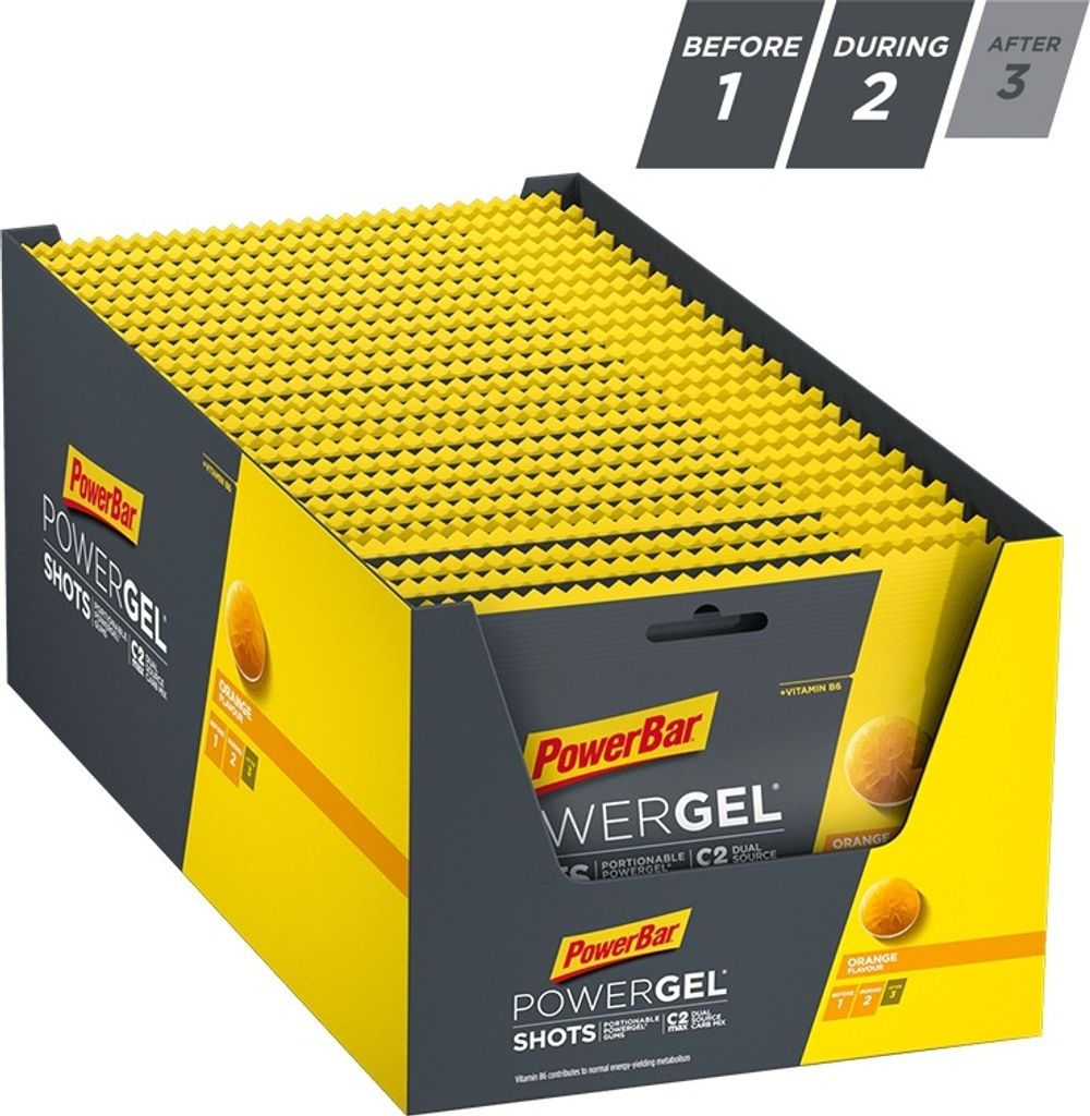 POWERBAR PowerGel Shots Orange High Carb Energie Gummis 24x60g koffeinfrei