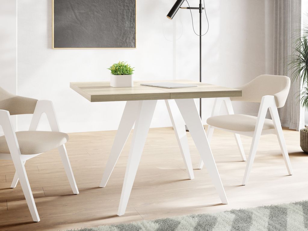 Quadratischer Ausziehbarer Esstisch Quadro 100-200 cm - Industrial Esszimmertisch mit Weißen Holzbeinen für 4-8 Personen - Loft-Stil Küchentisch...