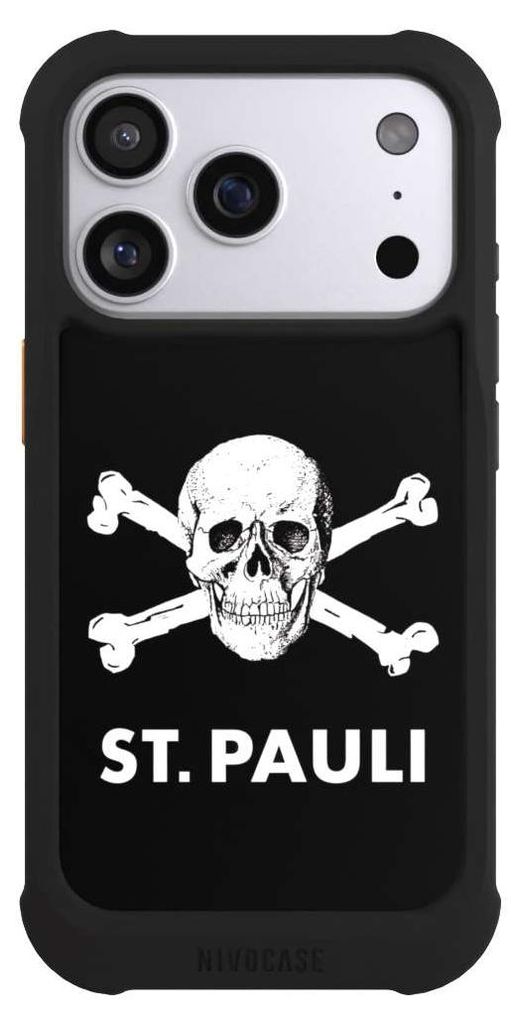 NIVOCASE Hülle für Apple iPhone 17 Pro Stoßfeste Handyhülle NIVOmax Case Schwarz FC St. Pauli Offizielles Lizenzprodukt Totenkopf