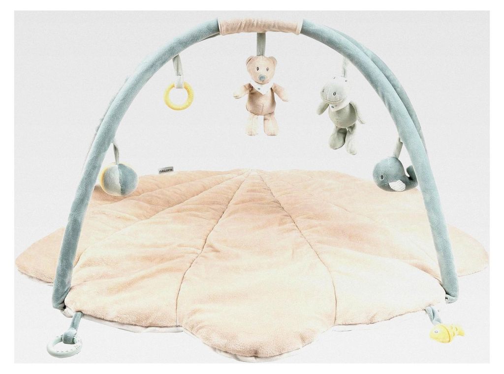 Krabbeldecke mit Spielbogen und 15 Aktivitäten, Aus Polyester, Krokodil, Bär und Wal, Ca. 80 x 90 cm, Beige