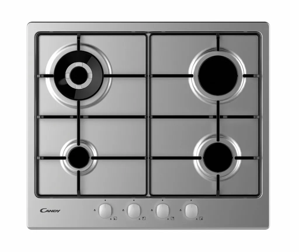 Table de cuisson gaz inox 4 foyers Candy avec allumage automatique