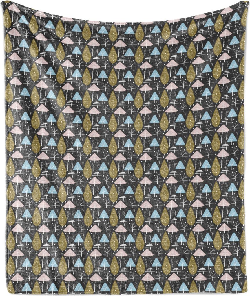 ABAKUHAUS Wald Weich Flanell Fleece Decke, Repetitive Verschiedene Baum Illustrationen Ferienzeit, 175 x 230 cm, Dunkelgrau und Blush
