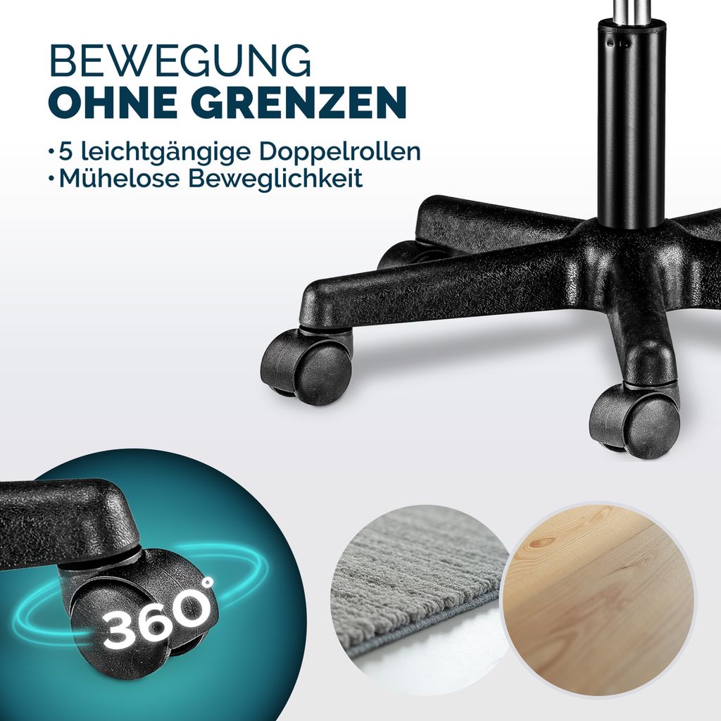 CASARIA® Rollhocker Höhenverstellbar 10 cm Polsterung 46-60 Produktbild 5