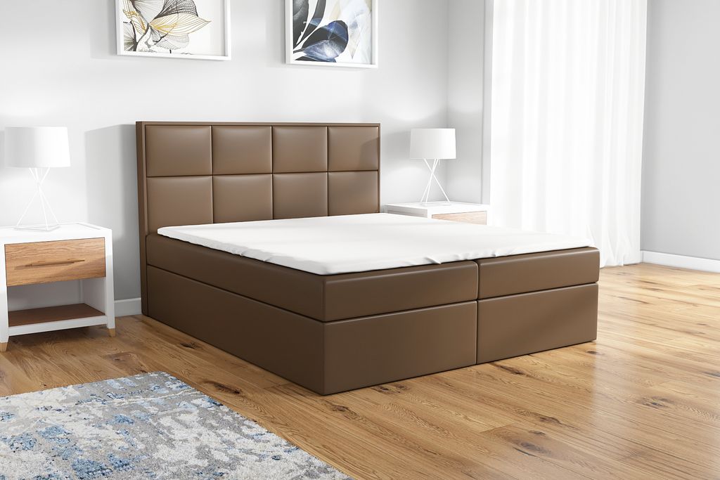Boxspringbett DAN 120 x 200 mit 2 Bettkästen, Bonell-Matratze und Topper. Farbe: Dunkelbraun