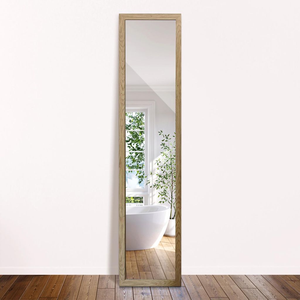 Standspiegel Ganzkörperspiegel 156 x 36 cm – Eichenoptik Rahmen – Bodenspiegel freistehend – Spiegel in voller Länge – Moderner Ankleides...