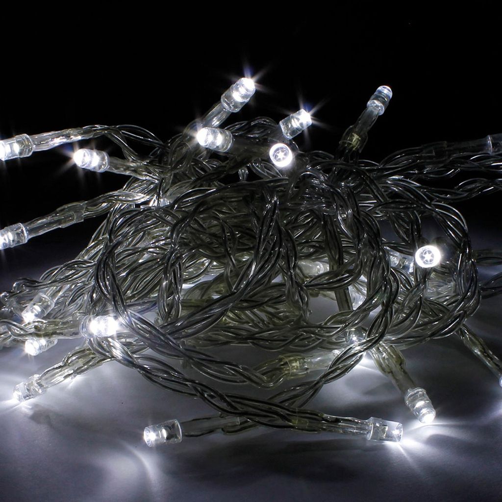 Lichterkette kaltweiß 50 LEDs transparent Batteriebetrieben Innen + Außen