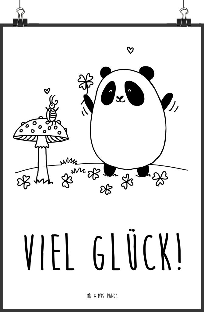 Mr. & Mrs. Panda Bild Panda Glück DIN A3 - Weiß - Geschenk, Deko Poster, Kunstdruck, wanddeko, Plakat, Wandbild
