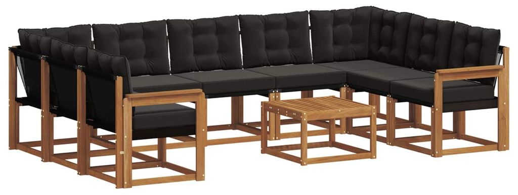vidaXL Outdoor-Sofagarnitur mit Kissen 10 pcs Natürlich und Schwarz