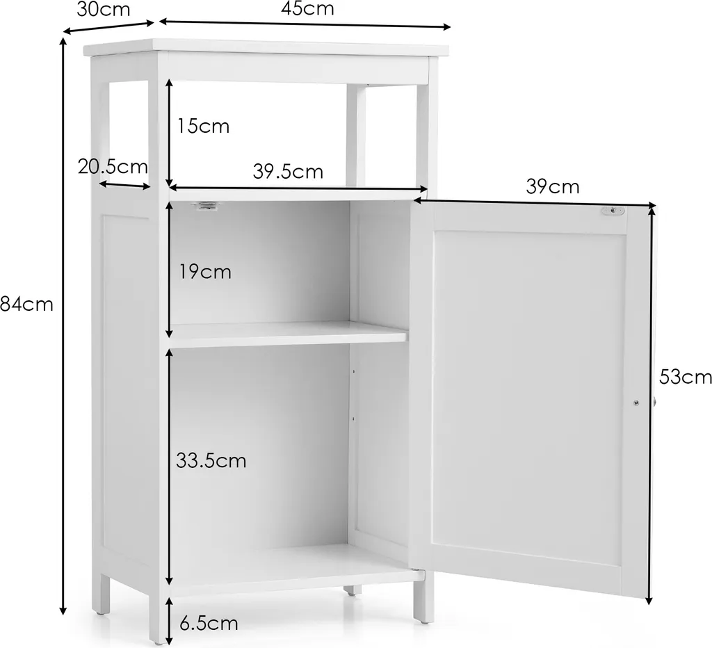 Meuble d'Appoint Salle de Bain et Cuisine - Buffet Bas Blanc Indépendant